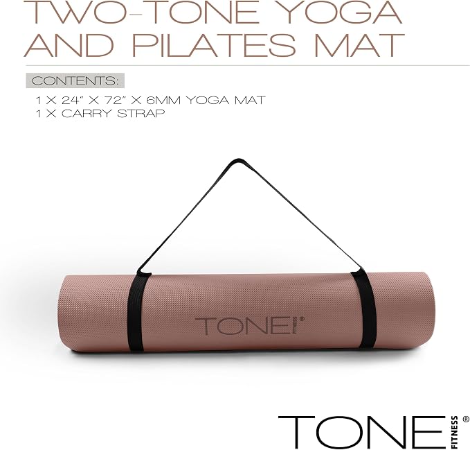 TONE Fitness Yoga Mat 1/4" Thick Non Slip Exercise & Pilates Mat for Home Workouts with Carrying Strap | Multiple Options