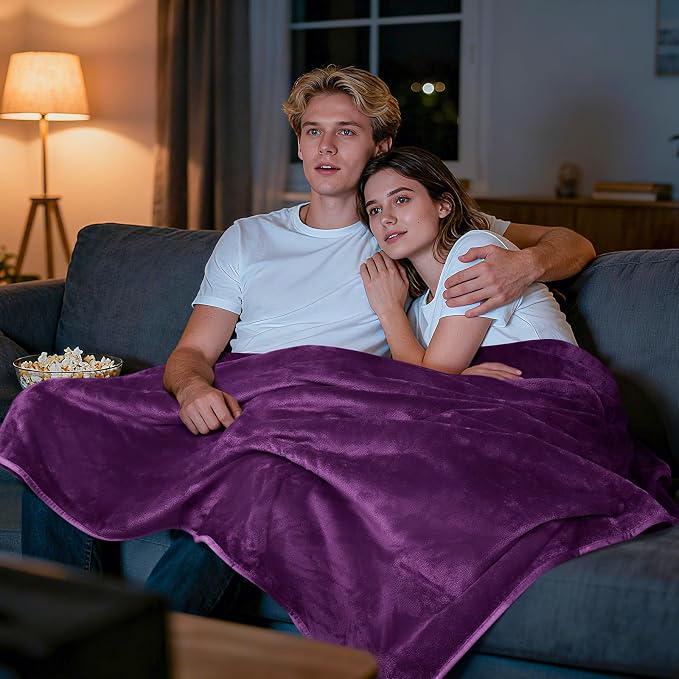 LOOBANI Waterproof Blanket for King Bed, Reversible Purple Flannel 85"x108" | Waterproof Dog Blankets for Large Dogs, Spill-Proof Sofa Cover for Family Movie Nights, Camping, Travel, Noise Free