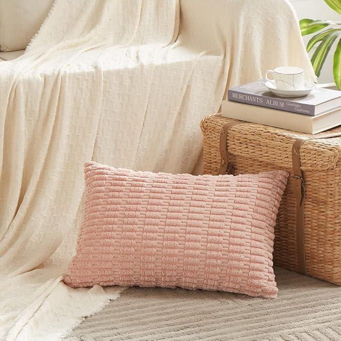 Fancy Homi 4 Packs Decorative Throw Pillow Covers for Living Room Couch Bed, Modern Farmhouse Boho Home Décor Accent Cushion Case, 20" x 12", Blush Pink