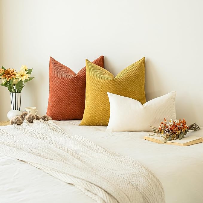a moment Fall Decorative Throw Pillow Covers Pack of 2,18x18 Inch Yellow | Twill Chenille Cushion Covers for Sofa Living Room Couch Bed
