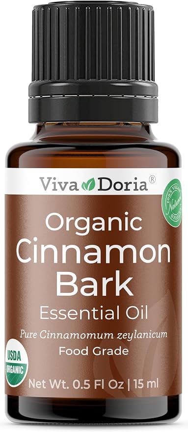 Viva Doria Organic Ceylon Cinnamon Bark Oil - 100% Pure, Natural, Undiluted, Food Grade Essential Oil, 15 mL (0.5 Fl Oz)