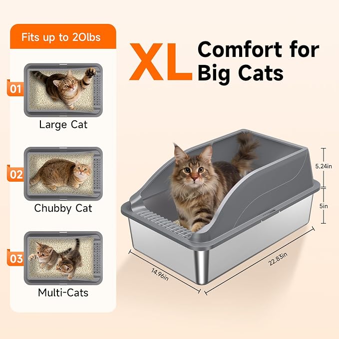 L2 Stainless Steel Litter Box (Dark Grey XL)