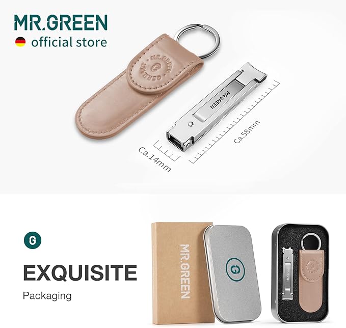 MR.GREEN Collapsible Nail Clippers Small and Thin Portable Travel Nail Scissors Cutter Stainless Steel Manicure Tools with Nail Files (Brown Leather Case+ Iron Box)