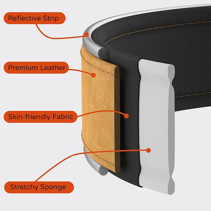 Leather AirTag Dog Collar, Magnetic Buckle, Reflective, Brown M