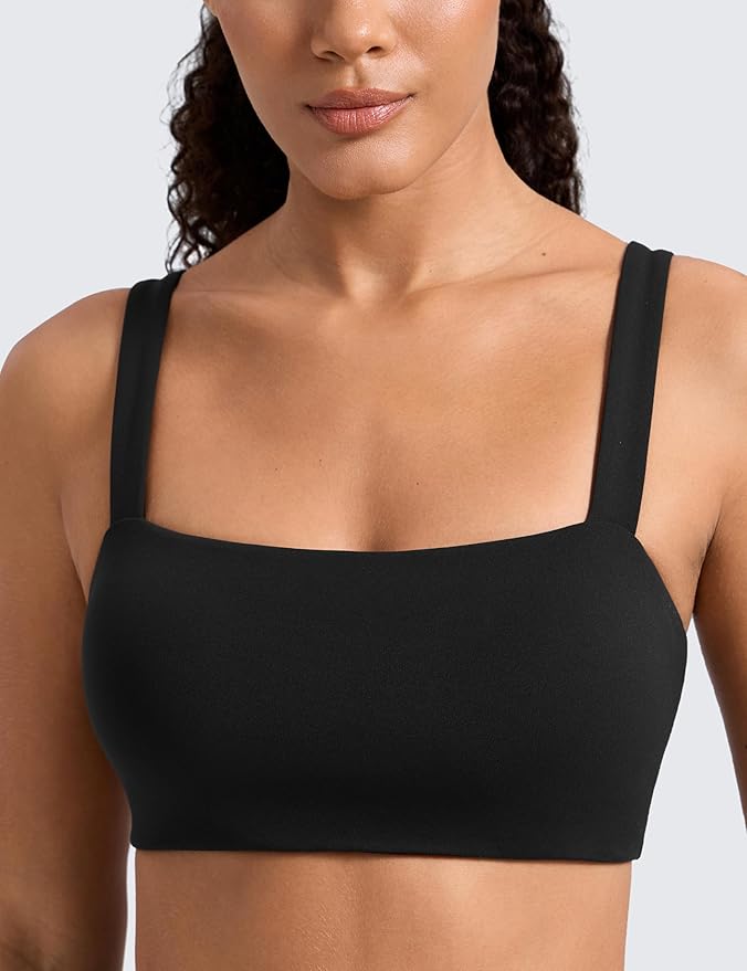 CRZ YOGA Butterlift Minimal Square Sports Bras for Women - Padded Supportive Wide Straps Yoga Workout Top