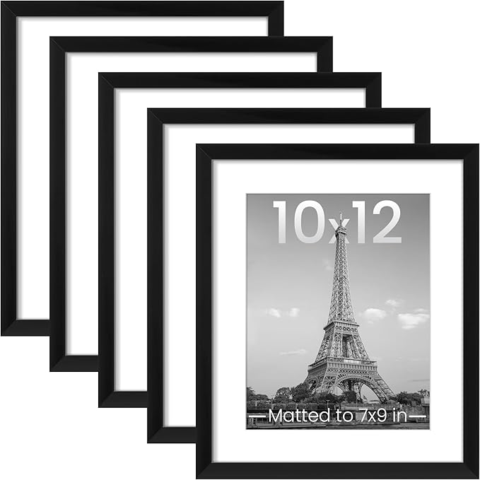 upsimples 10x12 Picture Frame, Gallery Wall Frames Set of 5, Black | Photo Frame Collage Wall Decor, 7x9 Picture Frame with Mat for Family, Baby, Hallway, Christmas