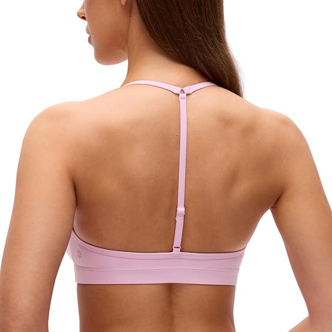 CRZ YOGA Butterluxe Soft Double Lined T-Back Sports Bras for Women - V Neck Adjustable Strap Yoga Crop Top Casual Non Padded