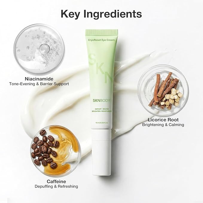 SKNBODY CryoReset Brightening Eye Cream with Caffeine & Niacinamide – Hydrating Under Eye Cream for Puffiness & Dark Circles