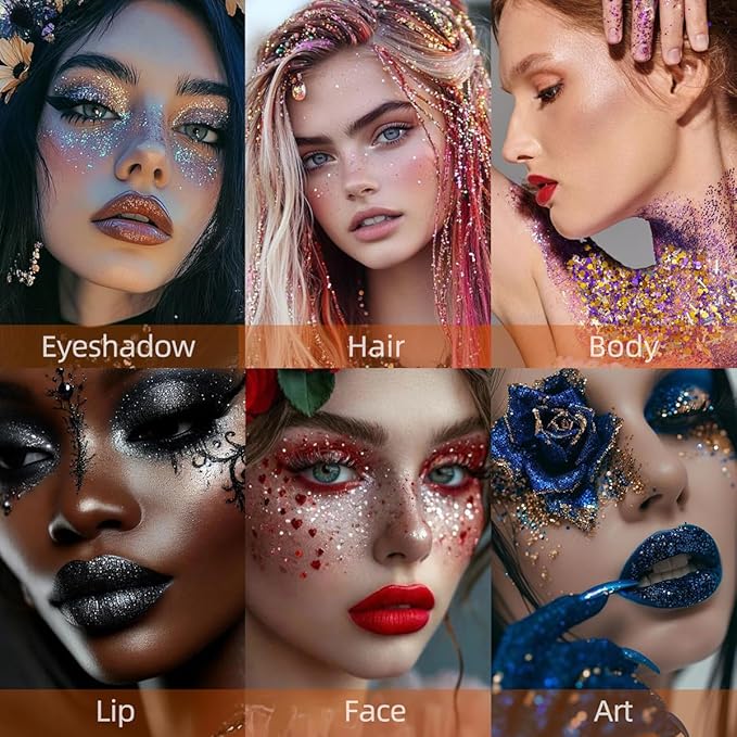 Body Glitter Stick Red Face Glitter Silver Brown Hair Glitter Christmas Face Paint Rave Makeup Glitter Festive Face Gems Halloween & Valentines Fine Chunky Glitter Stick for Women Girls 2Pack