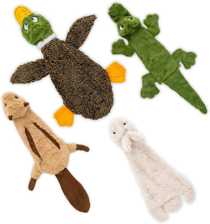 Best Pet Supplies 2-in-1 Stuffless Squeaky Dog Toy - 4 Figures, Medium