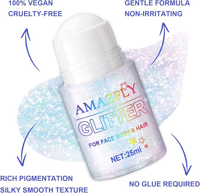Roll-on Holographic Body Glitter Gel for Face and Hair, Chameleon Color Changing Glitter Gel Under Light, Chunky Mermaid Sequins Festival Party Rave Accessories Body Shimmer Makeup (Sparkling Pink)