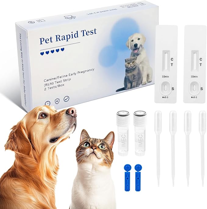 Dog & Cat Pregnancy Test – Pet Pregnant Blood Relaxin Detection | Professional-Grade Accurate Early Test at Home，5-Minute Results with Easy to Read，Painless Design for Breeders & Pet Owners
