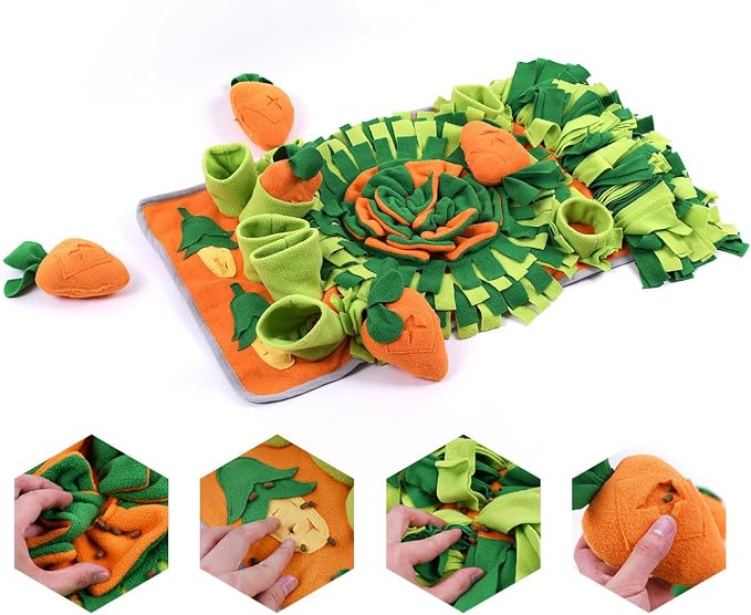 Ferret Cats Snuffle Mat Fleece Foraging Mats Interactive Feeding Toy Small Animal Rabbit Guinea Pig Rat Hamster Anti Slip Treat Dispenser Slow Feeder (Carrots)