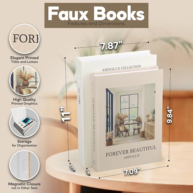 Decorative Books for Home Decor with Storage – Set of 2 Faux Linen Book Boxes with Aesthetic Covers – Enhance Your Coffee Table, Bookshelf Decor – Hidden Storage for Photos, Keepsakes, and Jewelry