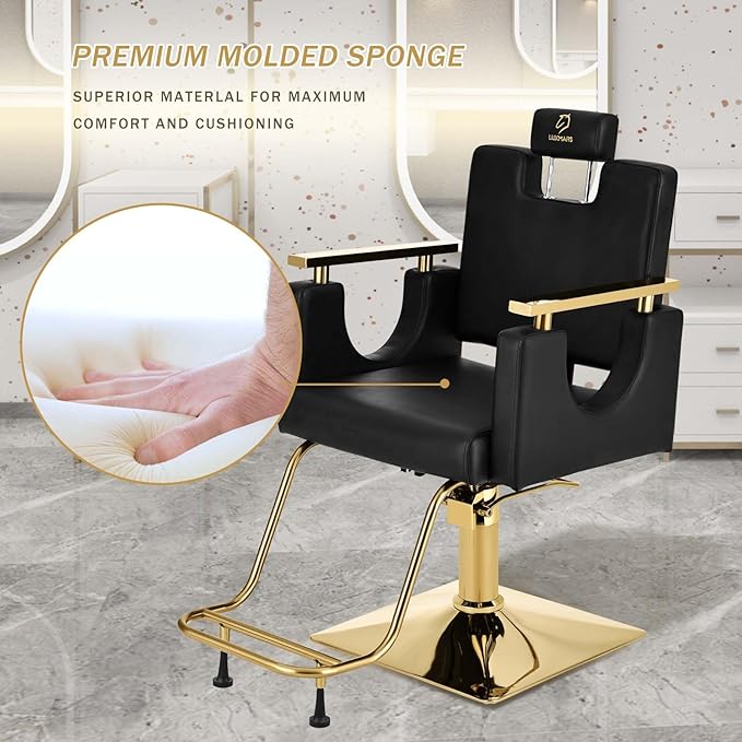 Heavy Duty Barber Chair, 360° Swivel Reclining Salon Chair for Hair Stylist, Height Adjustable Hydraulic Hairdressing Chair with Footrest for Barber Shop, Beauty Salon, Hairdressers