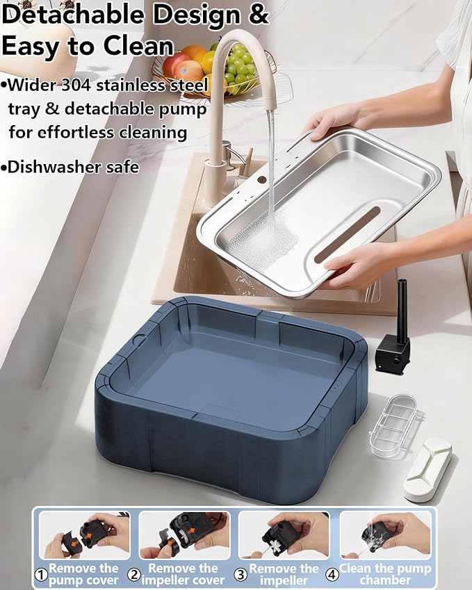 UPSKY Cat Water Fountain, 2.25Gal Large Capacity for Multi-Pet Homes | Ultra Quiet 304 Stainless Steel, Anti-Clog Pump with 4 Filters, Non-Slip Mat Included, Easy to Clean, Smart LED & Anti-Dry