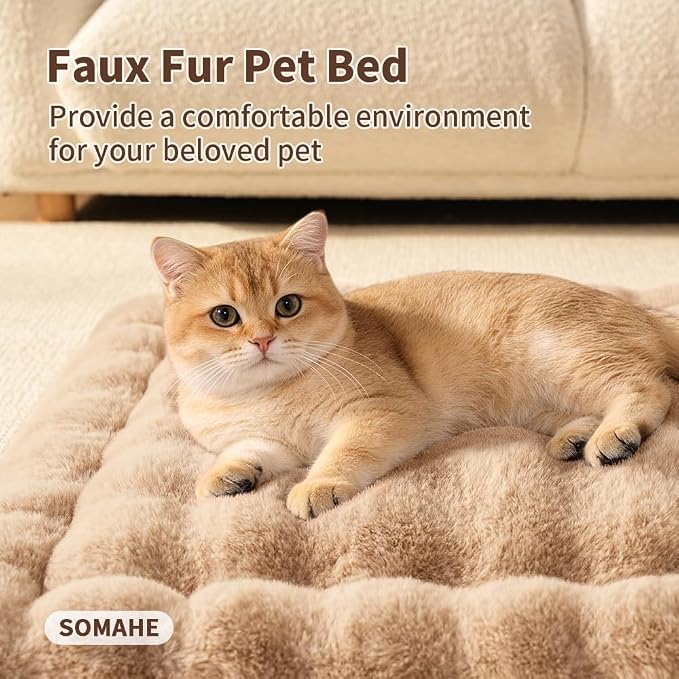 SOMAHE Soft Plush Cat Bed Mat, Machine Washable, Small 23x15 Latte Coffee | Machine Washable + Non-Slip Paw Bottom: soft cat mat stays fluffy and steadier on floors, couches, and cat trees.