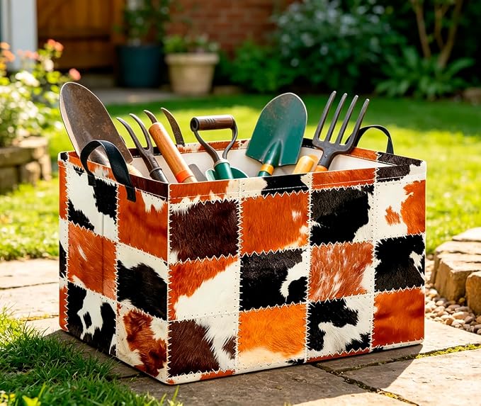 CLOCOR Rectangular Storage Basket Empty,Gift Basket,Waterproof Storage Bin(Cowprint)