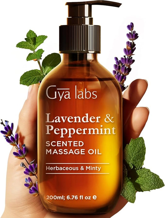 Gya Labs Lavender & Peppermint Massage Oil - 6.76 Fl Oz - Non-Greasy Formula for Sore Muscles, Deep Relaxation & All Skin Types - Suitable for Men & Women