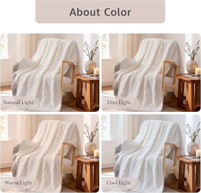 Soft Throw Blanket for Couch-Cozy Reversible Knitted Blankets | Lightweight Warm Fluffy Decor for Women, Mom, Her & Girls, Sofa, Chair, Bed, 50x60in, White