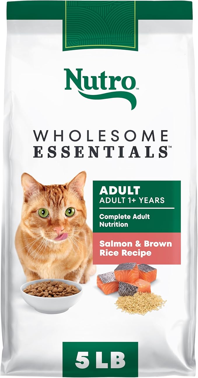 Nutro Wholesome Essentials Adult Dry Cat Food, Salmon & Brown Rice, 5 lb | Real salmon #1 ingredient, Omega-6 for skin & coat, prebiotic fiber for digestion, Vitamin E & Selenium antioxidants
