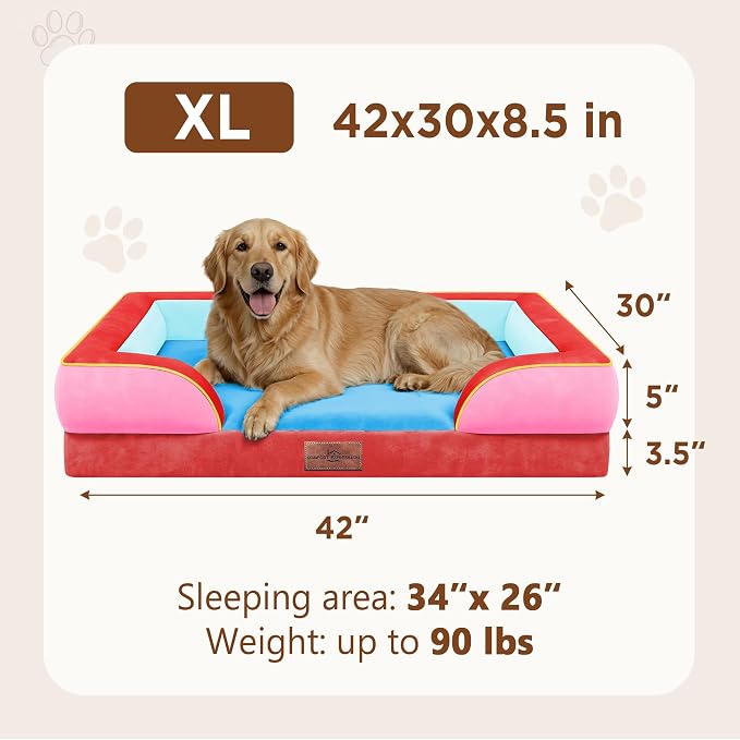 Comfort Expression Orthopedic Dog Bed for Extra Large Dogs with Bolster | Waterproof Dog Couch Bed with Washable Cover & Non-Slip Bottom, Supportive Egg Crate Foam XL Pet Bed, 42x30 Inch