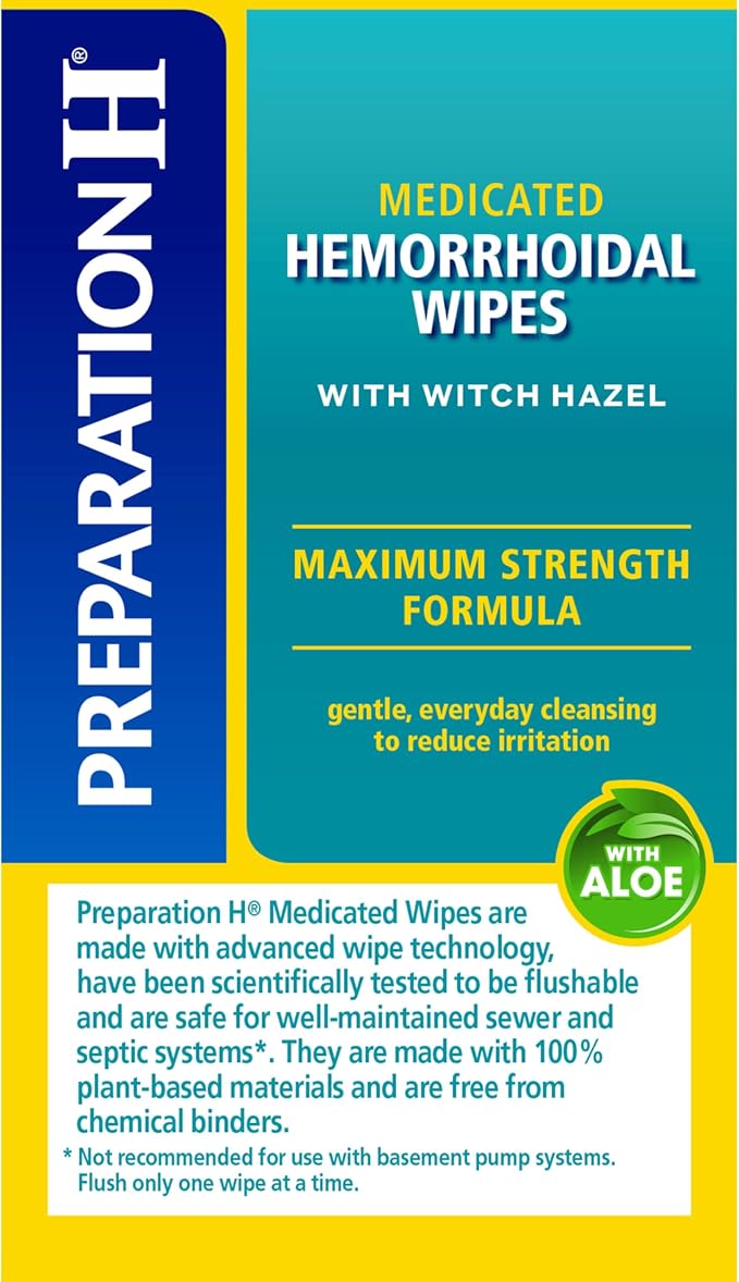 Preparation H Hemorrhoid Flushable Wipes with Witch Hazel for Skin Irritation Relief - 48 Count (Pack of 24)