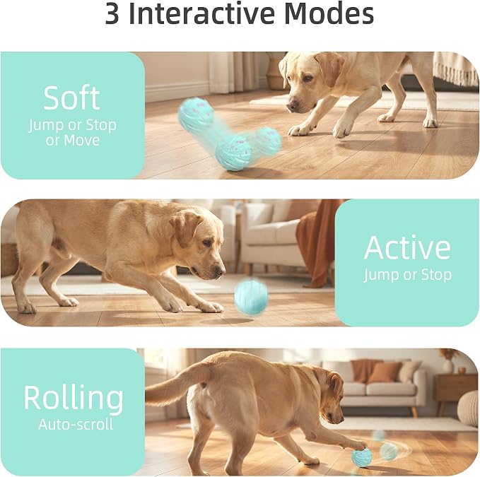 APP-Controlled Smart Dog Toy Ball, Automatic Rolling & Bouncing Interactive Pet Ball with 3 Motion Modes, Durable E-TPU Shell, USB Rechargeable Self-Moving Toy for Medium & Large Dogs