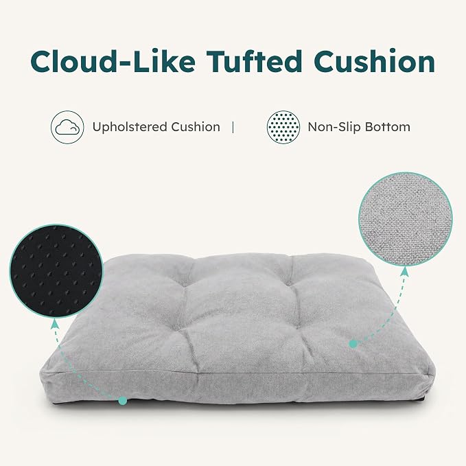 CANAGAN Elevated Wood Dog Bed Frame with Cushion, MaplePattern, Large | Raised Dog Couch Bed with Washable Cover and Plush PP-Filled Cushion, Furniture-Style for Indoor Living