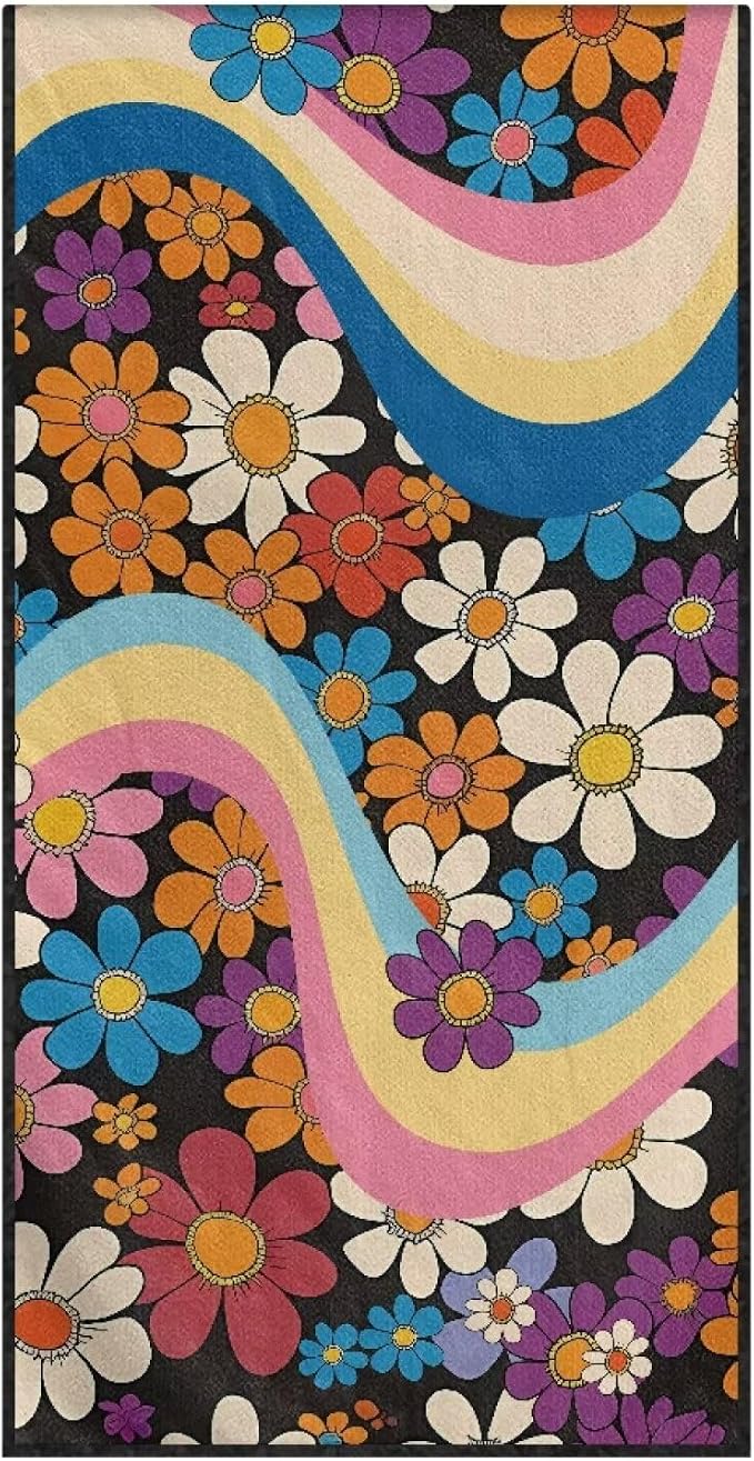 INSTANTARTS Retro Flower Power Car Seat Towel Covers Yoga Towel Car Seat Cover Portable