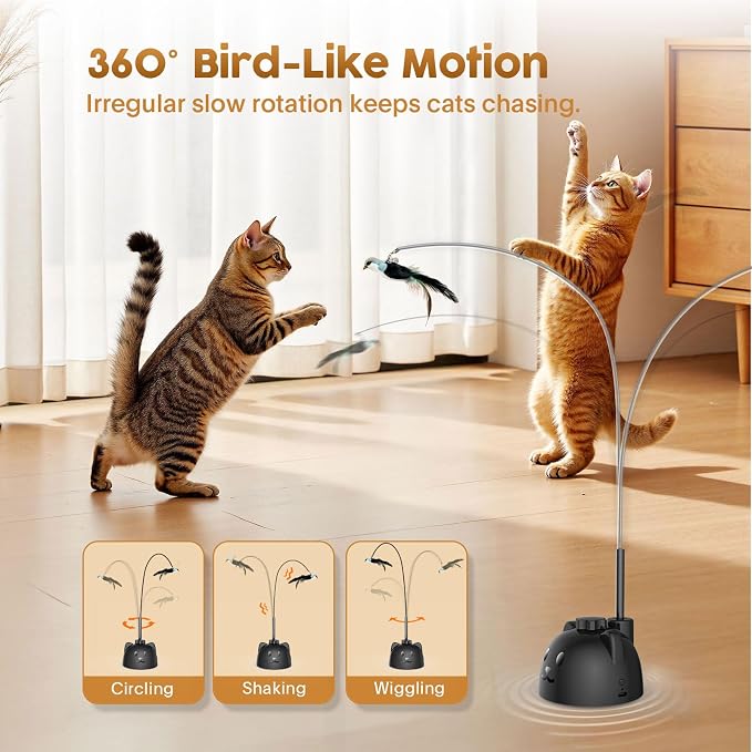 Interactive Cat Toys for Indoor Cats, 360° Automatic Spin Flying Bird Wand