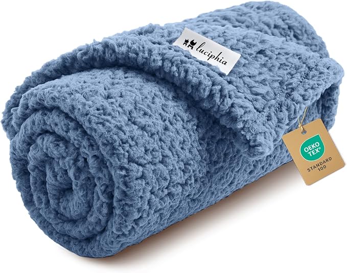 Luciphia Ultra Soft Sherpa Fleece Dog Puppy Cat Blanket for Small Pets | Calming Plush Throw for Crate, Couch, Car, Bed. Machine Washable. Puppy Essential, Cat Stuff,Haze Blue,30"x20"