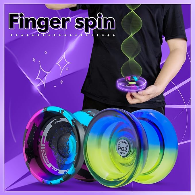 WATIEOBOOYOYO P02 Blue Green + M18 YoYo Black Blue Pink Perfect Set, Dual Mode yoyo Suitable for Yo-yo Beginners and Adult Professional Players, yoyo Tricks Performance