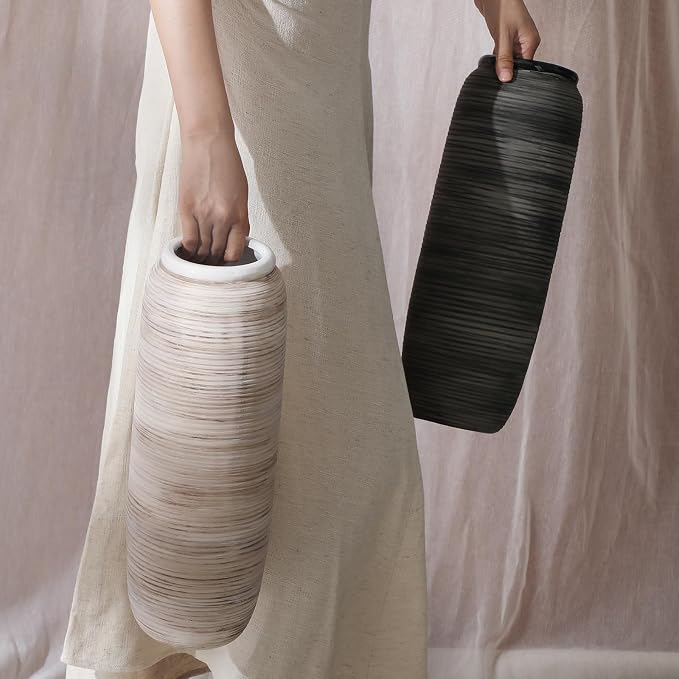 ALMA White Tall Vase for Floor, 18'' Extra Large Vase for Pampas Grass | Big Ceramic Vase for Dried Flower, Rustic Decorative Vases for Home Decor, Living Room, Mantel, Entry, Holiday & Wedding Gift