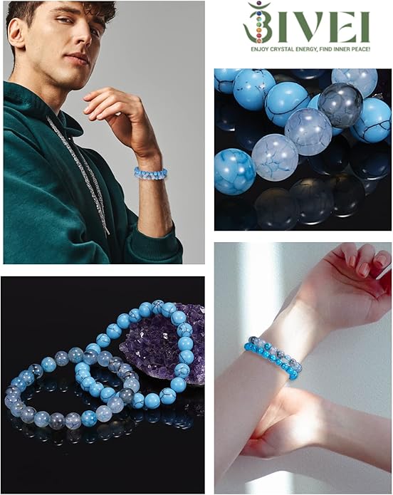 Bivei Natural Gemstone Semi Precious Healing Crystals Handmade Stretchy Round Beads Bracelet,Stocking Stuffers for Women Enhance Positive Energy