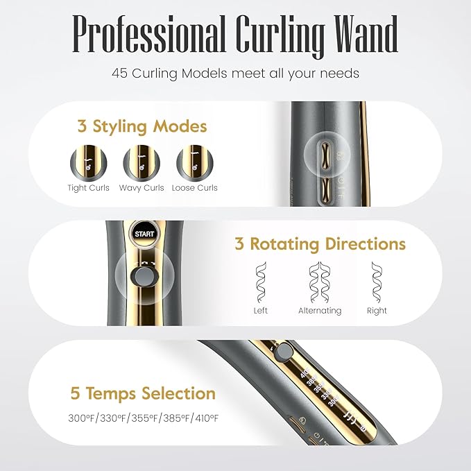 Zavarea Automatic Rotating Curling Iron for Long Hair - 1 Inch Curling Wand for Beach Waves & Loose Curls, Easy Hair Curler for Beginners, Anti-Scald & Frizz-Free, Dual Voltage for Travel
