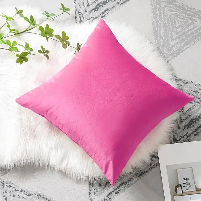 Artscope Luxury Velvet Pillow Covers Decorative Square Pillowcases Soft Solid Cushion Cases for Couch Sofa Bedroom Home Decor 16x16 Inch Hot Pink