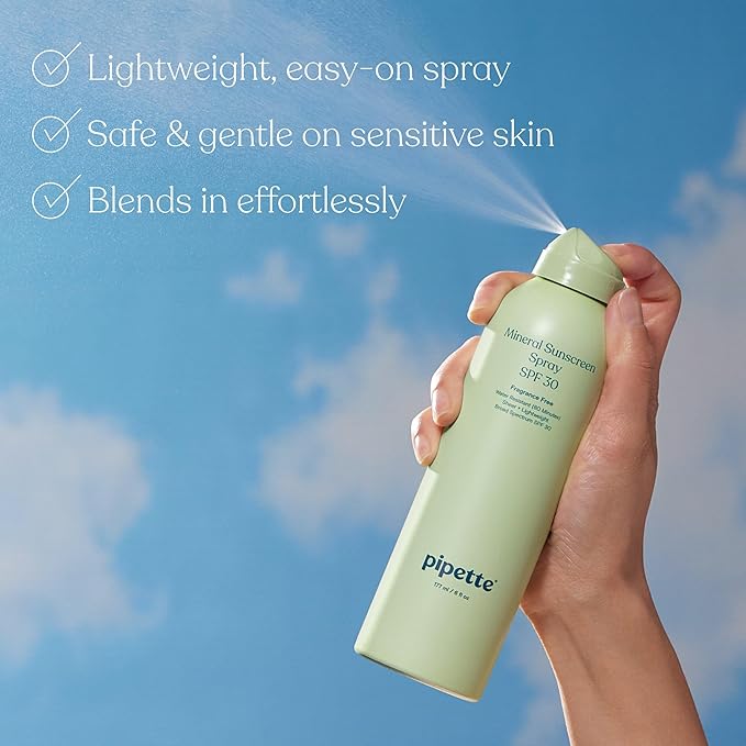 Pipette Baby Mineral Sunscreen Spray SPF 30, 6 oz, Water-resistant Non-nano Zinc Oxide Mineral Sunscreen, UVB/UVA Sunblock for Kids, Safe for Sensitive Skin