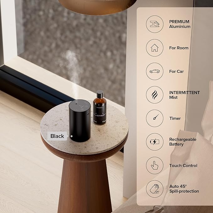 Airversa ADX Waterless Essential Oil Diffuser Starter Kit, Titanium | 30 mL ST 33# Hotel Scent Fragrance Oil, Battery Operated, Up to 600 sq ft, Portable for Home Car Office, ADXKit-30-E