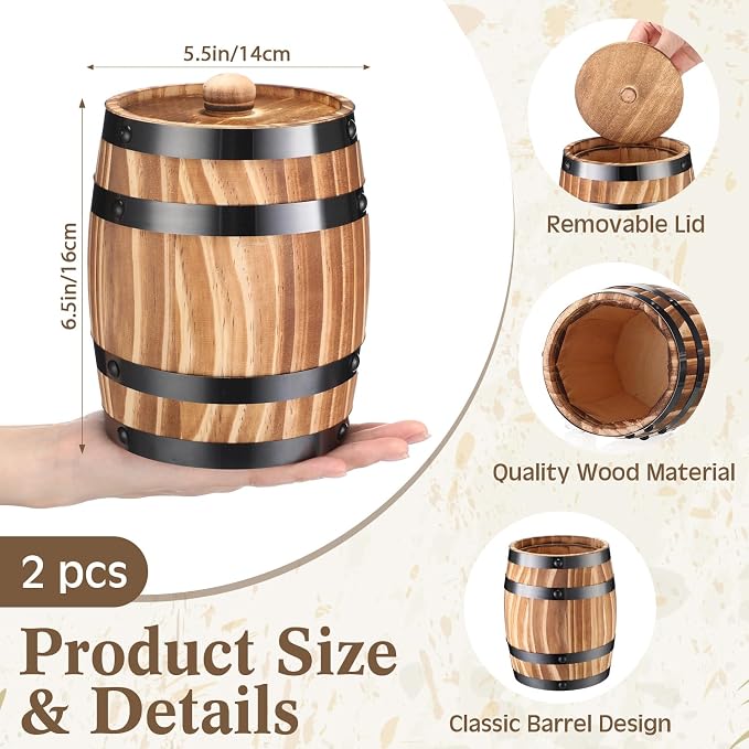 GlikCeil 2 Pcs Wood Wine Barrel Vase Vintage Flower Vase Container Rustic Barrel Planter for Wedding Reception Table Decoration Home Indoor Outdoor Garden Kitchen Party (6.3 x 5.5 Inch)