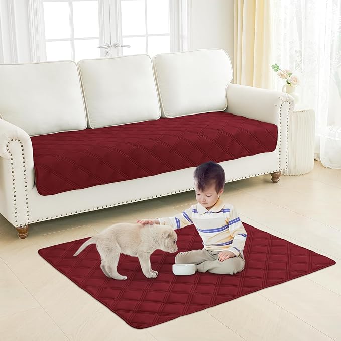 Smiry Waterproof Dog Bed Cover, Reversible Pet Blanket for Sofa Couch | Soft Washable Dog Blanket, Leakproof Couch Cover for Dogs Cats & Furniture Protection, 52x82, Wine Red/Beige