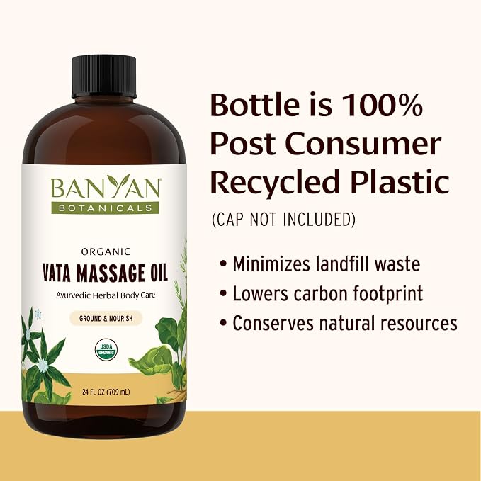 Banyan Botanicals Vata Massage Oil – Organic Herbal Massage Oil for Calm & Relaxation – Ayurvedic Oil with Organic Ashwagandha (Withania Somnifera) – 24 oz – Non-GMO Sustainably Sourced Abhyanga Oil