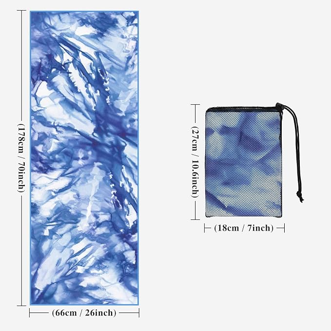 Yoga Towel Hot Yoga Mat Towel with Corner Pockets, 70 x 26 inch, Non-Slip Sweat-Absorbent Soft Microfiber Yoga Blanket for Pilates, Fitness and Workout, Blue