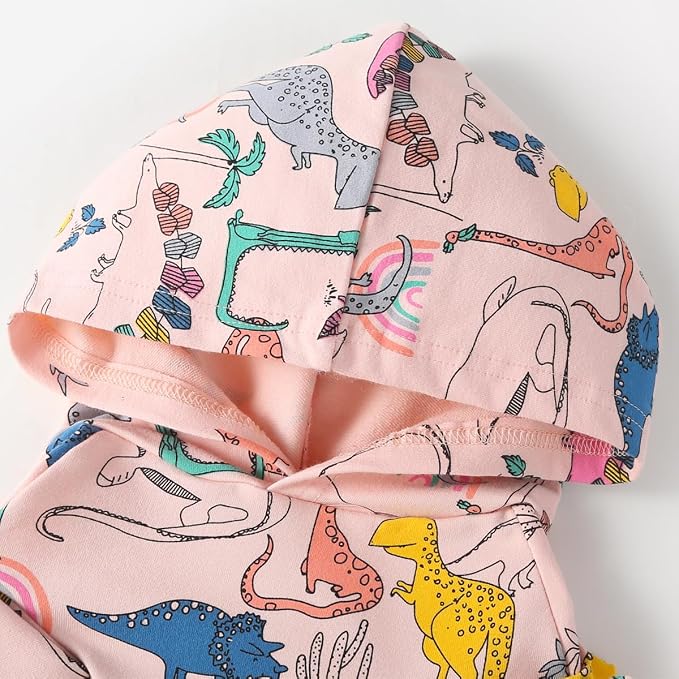 Dog Cotton Hoodie Pullover Sweatshirts Soft and Stretch Pets Clothes Colorful Dinosaur Hooded for Medium Large Dogs（Pink Dino L）