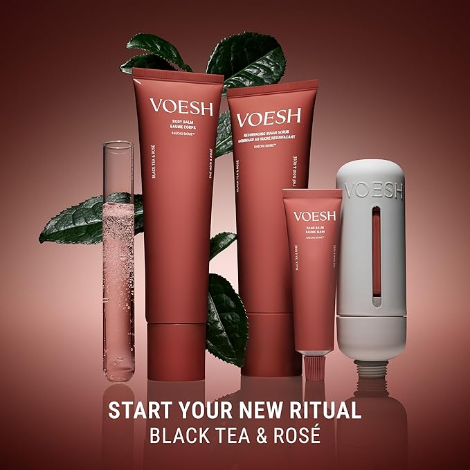 VOESH Resurfacing Sugar Scrub - Black Tea & Rose, Sugar Body Scrub, K-Beauty Korean Skincare for the Body