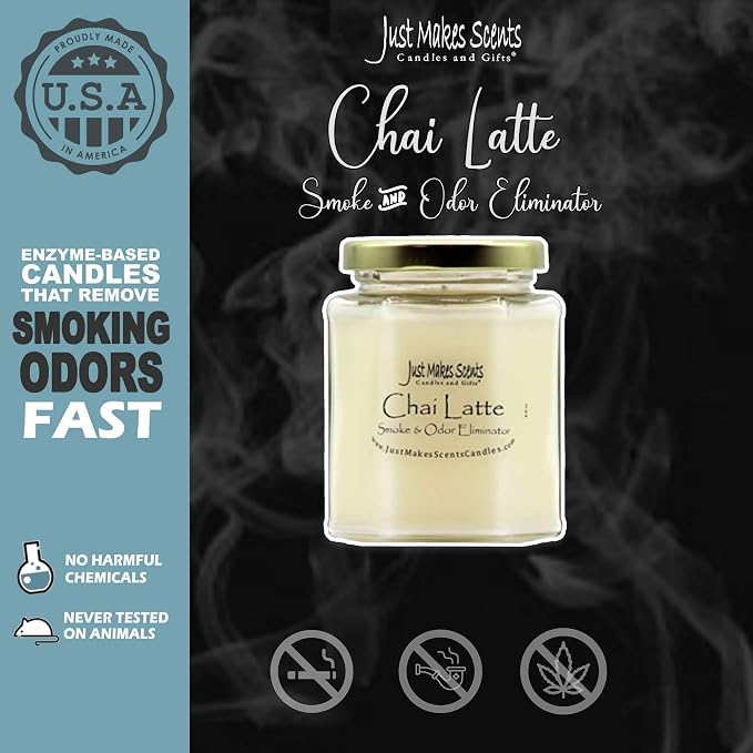 3 Pack - Chai Latte Scented Smoke and Odor Eliminator Candle - Odor Eliminating Scented Candles for Home - Neutralizes Cigarette, Food, and Pet Smells - Hand Poured in The USA