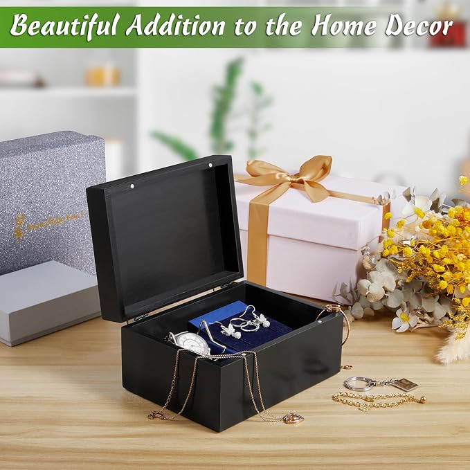 DRASTAR Small Keepsake Box, Black Wood Memory Box with Hinged Lids, Wooden Jewelry Storage Box,3x5, 4x6 Decorative Card Box, Bridal Shower Gifts