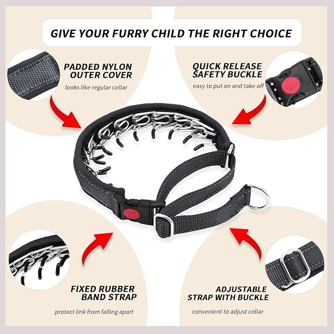 Martingale No Pull Dog Collar for Large Medium Small Dogs, Heavy Duty Nylon Reflective Adjustable Anti Pull Slip Collar with Buckle for Training Walking M Black Black