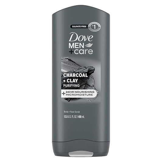 DOVE MEN + CARE Purifying Charcoal + Clay Body and Face Wash with 24-Hour Nourishing Micromoisture Technology Body Wash for Men, 13.5 oz (Pack of 6)