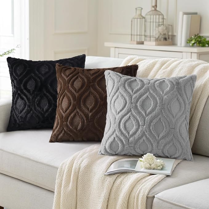 decorUhome Faux Fur Soft Dark Brown Throw Pillow Covers 22x22 Set of 2 | Plush Solid Fall Couch Pillow Covers, Accent Modern Farmhouse Neutral Decorative Square Pillow Cases for Sofa Bed Living Room